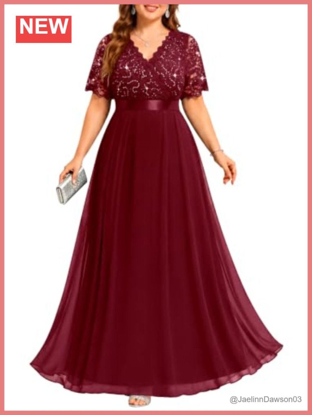 Formal Sequin Lace V-Neck A-Line Long Evening Gown Plus Size Dress